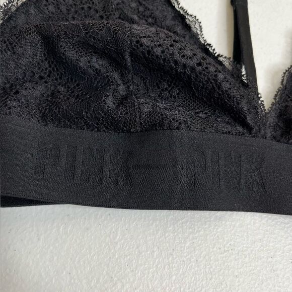 Pink Victorias Secret Black Lace Bralette Racer Halter T Back Women Size Small - Picture 14 of 16